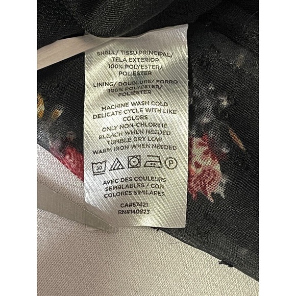 Loft Womens Blouse Size S Small Short Sleeve Black Floral Open Tie Back Lined - Picture 4 of 6